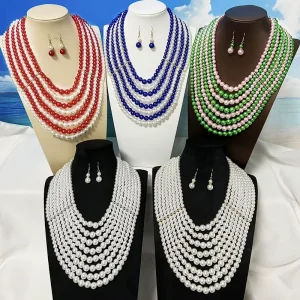 Multi-Layer Pearl Necklace Earrings Jewelry Set Luxurious Beaded Women Exaggerated Fashion Costume Jewelry Daily Life U-shaped