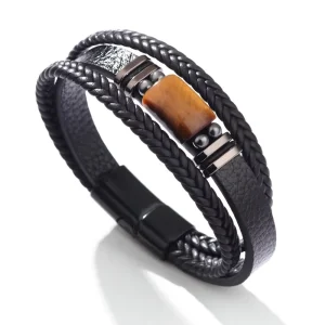 Multi Layer Tiger’s Eye Charm Bracelet Classic Fashion Rope Leather Magnet Buckle Third Party Appraisal for Men