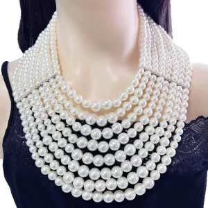 Multi Layered Pearl Necklace Earrings Jewelry Set Beaded Women Fashion Costume Jewelry Daily Life U shaped