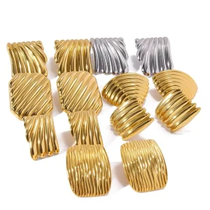 Multi Stainless Steel Chunky Gold Metal Stripes Earrings Geometric Square Stud Women Jewelry Non Tarnish