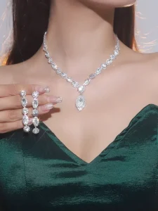 Multi Style Crystal Jewelry Set Bridal Rhinestone Necklace and Earrings for Women’s Party or Engagement Weddings