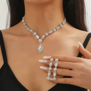 Multi Style Crystal Jewelry Set Bridal Rhinestone Necklace and Earrings for Women’s Party or Engagement Weddings