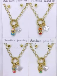 Multi Style Dangle Charm Jewelry Set Thick Link Chain Necklace Tiny Stud Earrings Casual Ladies Matching Accessories