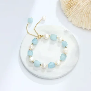 Multi Style Fashion Geometric Beaded Bracelets Jewelry Pearl Slide Buckle Natural Crystal for Women Anniversary