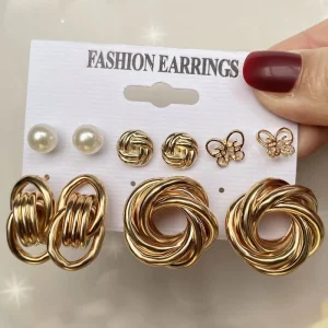 Multi Style Fashion Pearl Twist Earrings Gold Plated Geometric Earrings Set for Women Girls Jewelry