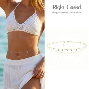 Multi Teardrop CZ Pendant Double Layer Waist Chain Statement Layered Stainless Steel Body Jewelry Beach Party for Women