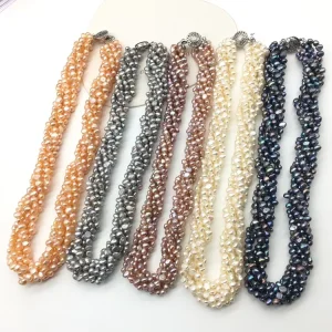 Multi layer Baroque Natural Freshwater Pearl Necklace with Alloy Clavicle Chain White Gray Purple Colors