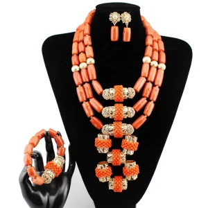 Multi-layer Coral Bead Choker Set Vintage Personalized Gold-Plated Jewelry Set Wedding Party Jewelry Sets YL388