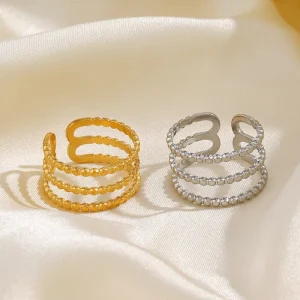 Multi-layer Line Hollow Ring Light Luxury Cool Style Adjustable Gothic Rings Versatile Simple Woman Jewelry