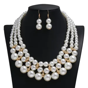 Multi layered Imitation Pearl Necklace Women’s Fashionable Jewelry Set for Wedding Engagement Customizable Versatile Accessory