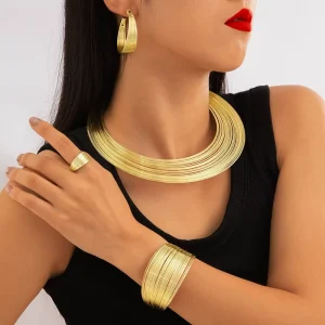Multi layered Iron Elastic Snake Bone Twisted Necklace and Bracelet for Punk Style Exaggerated Jewelry Set for Women BQ-00026