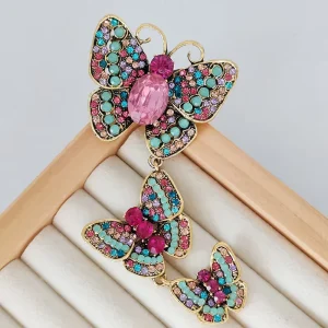 Multi toned Mosaic Crystal Design Beaded Brooch Pin Retro Antique Metal Frame butterfly Rhinestone Brooches New Fashion Jewelry