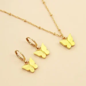 Multicolor Butterfly Acrylic Necklace and Earrings Set for Women