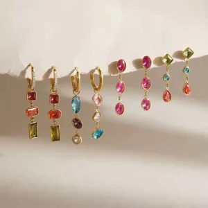Multicolor CZ Tassel Drop Earrings 18K PVD Gold Plated 316L Stainless Steel Earrings for Women Custom Party Jewelry