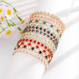 Multicolor Clover CZ Tennis Bracelet Gold Plated Stackable Crystal Chain for Women