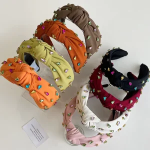 Multicolor Color Rhinestone Knot Full Diamond Headband Fashion Wide Edge Hair Accessories