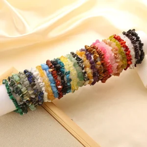 Multicolor Crystal Gravels Gemstone Chips Elastic Bracelet Irregular Natural Stone Beaded Bracelet for Men and Women