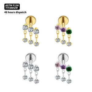 Multicolor Cubic Zirconia Dangle Earrings in Titanium for Body Jewelry