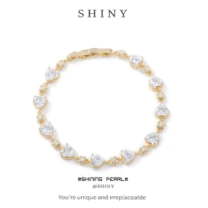 Multicolor Heart Cubic Zirconia Tennis Bracelet Gold Plated Heart Chain Bracelets Fashion Women Wedding Party Jewelry Gift
