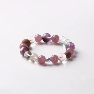 Multicolor Purple Pink Mint Green Crystal Bracelet with Quartz Beads 10mm