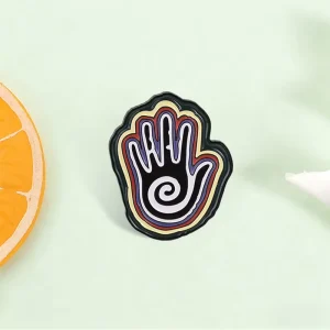 Multicolor Spiral Palm Hand Enamel Pin Retro Layered Rainbow Hand Shape Brooch For Backpack Decor