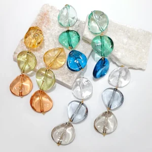 Multicolor Translucent Organic Pebble Resin Earrings Long Multi Tiered Dangle Ready To Ship Export
