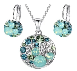 Women’s Jewelry Set with Zinc Alloy Austria Crystals Costume Fashion Pendant Necklace Earring Set