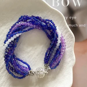 Multilayer Crystal Beaded Resin Purple White Bracelet Diamond Clasp Bohemian European Style Jewelry Women Handmade DIY
