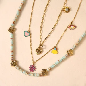 Multilayer Flower Shaped Beads Pendant Necklace Personalized 316l Stainless Steel Jewelry 18k Pvd Gold Necklace ColorfulEnamel