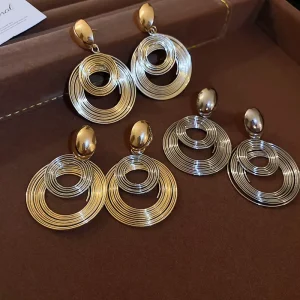 Multilayer Geometric Earrings with Metal Design Earrings Fashion Personality Exaggerated Temperament Earrings for Women