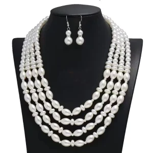 Multilayer Layers Pearl Necklace Earring Fashion Jewelry Set for Women Party Exaggerate Big Pearl Earrings Jewelry Set
