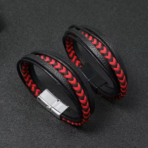 Multilayer Leather Bracelet and Bangles Trendy Braided Simple Magnetic Clasp PU Leather Bracelet