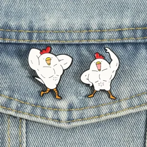 Muscular Rooster Cartoon Enamel Pin Bodybuilding Chicken Brooch Bulk Lapel Badge Funny Animal Jewelry