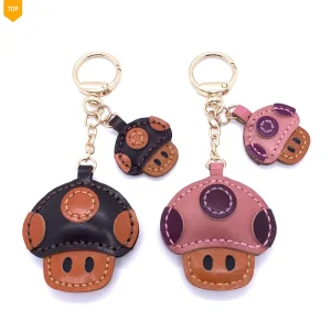 Mushroom Custom Keychain Durable Vegetable Tanned Cowhide Genuine Leather Mini Bag Charms Ornament Keyring