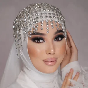 Muslim Dubai Rhinestone Bridal Hair Chain Accessories Women Fashionable Diamond Chain Hair Cap
