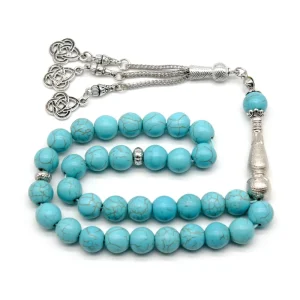 Muslim Islamic Prayer Rosary Beads 33 Beads Gemstone Jewelry 10mm Turquoise Bracelet Misbaha Tasbih Beads