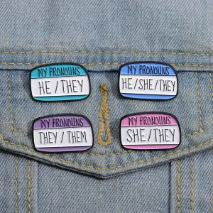 My Pronoun They Them He She Enamel Pins Custom Personal Pronoun Brooches Lapel Badges Fun Text Box Jewelry Gift