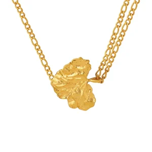 N0347 Fashion 18k Gold Plated Heart Shaped Leaves Necklace Statement Stainless Steel Jewelry For Women
