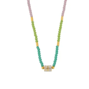 N0616 18k Gold Plated Titanium Steel Jewelry Diamond Pendant Necklace Natural Stone Beaded Necklace for Women Men