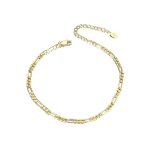 NEW Fashion S925 Sterling Silver Anklets Figaro Chain 14K Gold Plated Anklet Bracelet Ankle Foot Jewelry Beach Sandals