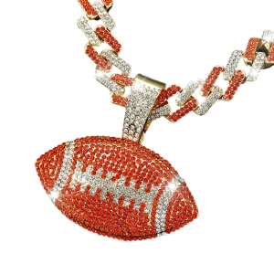 NL2274 Rugby Pendant Necklace Plating Jewelry Set Sport Fun Blue Rhinestone Necklace Gold Miami Cuban Link Chain Customized RQ
