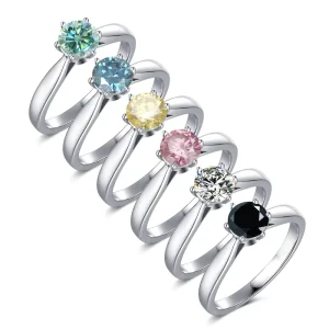 NOVA 0.5 Carat Round Brilliant Cut Moissanite Prong Setting Rhodium Plated Wedding Ring Women 925 Sterling Silver