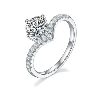 NOVA Crown Style V Shaped 1 Carat Moissanite Prong Set Women’s Wedding Ring S925 Sterling Silver Plated 18K