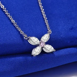 NOVA Four leaf Clover Flower Moissanite Necklace Women’s Silver Plated 18K White Gold Box Chain Claw Setting Simple Fashion 3.0g