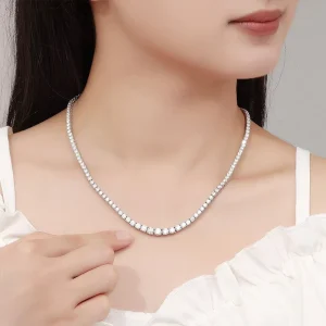 NOVA Gradient Size Quadrilateral Moissanite Necklace Women’s Sterling Silver Single Row Super Flash Premium Fashionable Hip Hop