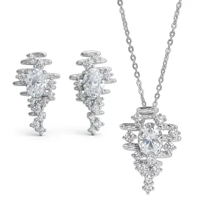 NOVA S925 Silver Rhodium Plated Inlaid Oval Cut Moissanite Cross Chain Necklace Earrings Set Womens Fashionable Light Luxury