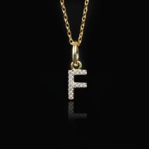 NOVA Women’s Letter F Pendant Necklace Gold Plated Sterling Silver Inlaid Moissanite Cable Chain Punk Style Wedding