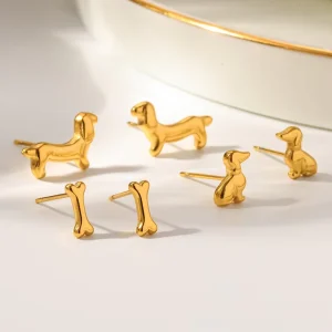 N&S Mini Dachshund Dog Ear Cuff Earrings Set Stainless Steel 18K Gold Plated Trendy Women’s Gift Fashion Jewelry