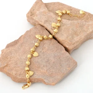 NYH Copper Heart Shape Beads Charm Gold Plated Bracelet Jewelry Accessory Fashion Bracelet for Women