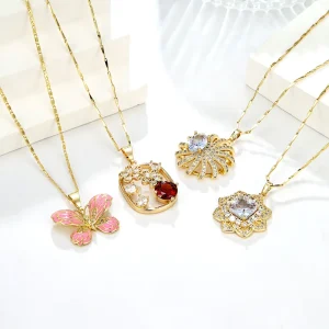 NYH Delicate Butterfly Flower 14K Gold Plated Jewelry Set Geometric AAA Zircon Fashion Pendant Necklace for Daily Wear